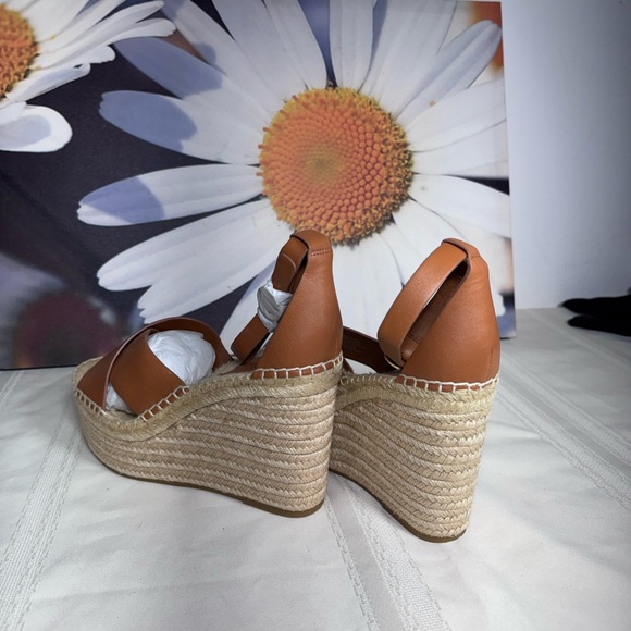 Tory Burch Tan Leather Espadrille Wedges - Picture 6 of 7